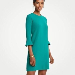 Ann Taylor Deep Teal Doubleweave Ruffle Cuff Shift Dress 8